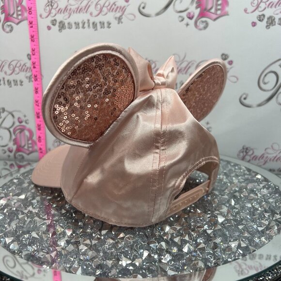 Disney hat Minnie Mouse rose gold sparkly sequins sizable hat snapback ears main image 4